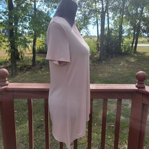 Slinky Brand Beige Tunic Top Women’s Small – Stretch Scoop Neck Office Basic - Picture 5 of 14